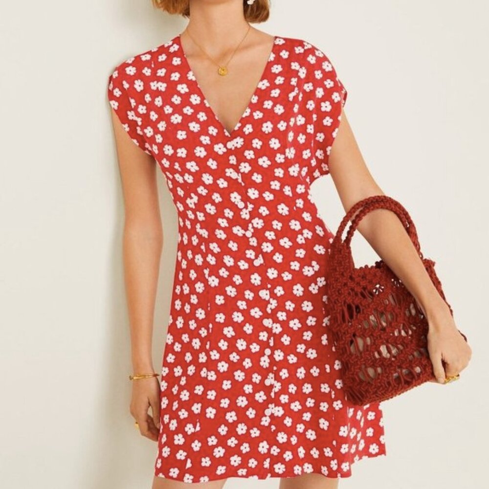 Mango Red Mini Dress with White Floral Print